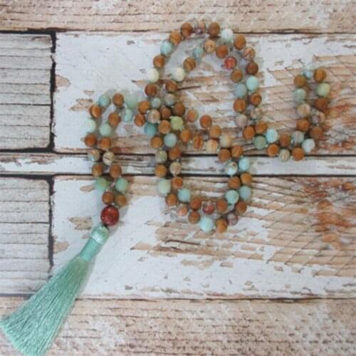 8mm Rudraksha Amazonite Gemstone Mala necklace 108 Beads MONK yoga chain Wristband energy Chakas Handmade cuff Lucky natural