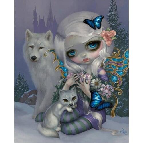 DIY diamond embroidery Wolf With Cartoon Girl diamond painting cross stitch craft full square rhinestone mosaic home decor