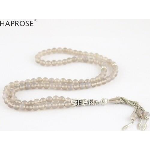 100% Natural Agate Prayer Bracelet Islamic Muslims Tasbih gray Agate Bracelet 99 beads 6-8-10mm Agate Necklace Memorial gift