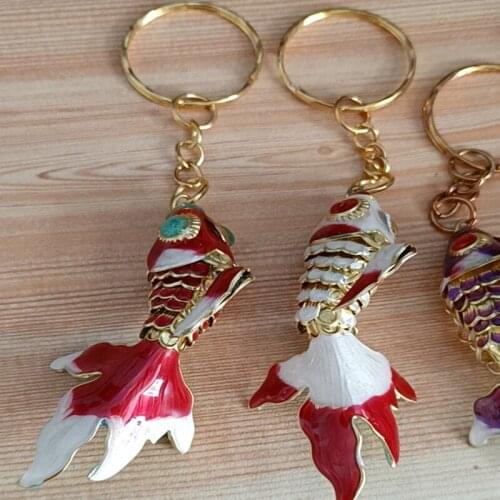 7.5 cm Enamel Vivid Swing Goldfish Key Chain Keyring Chinese Fish Cute Keychain for Women Party Wedding Favors Gifts with box