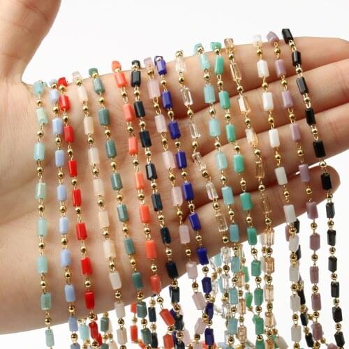 1Meter Handmade Gold Color Wire Wrapped Rosary Chain Cylindrical Crystal Beads Chains for Necklaces Bracelets Anklet DIY Making