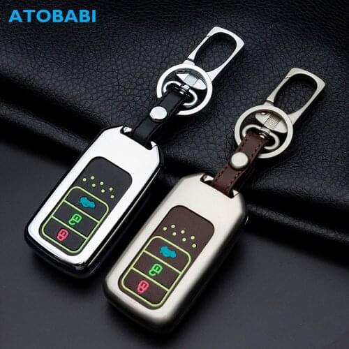Car Key Case For Honda Civic Accord CR-V HR-V Fit Odyssey JED Crosstour Crider Zinc Alloy+Leather Luminous Buttons Remote Cover