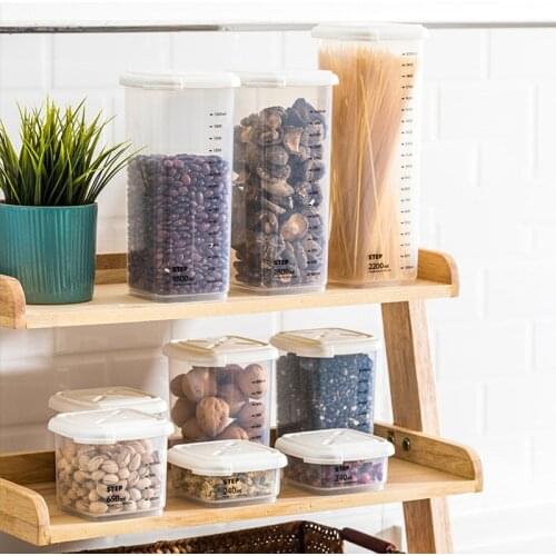 Kitchen Food Sealed Cans Jars With Lid Kitchen Storage Organizer Rice Dispenser Plastic Container Grain Tanks Candy Boxes