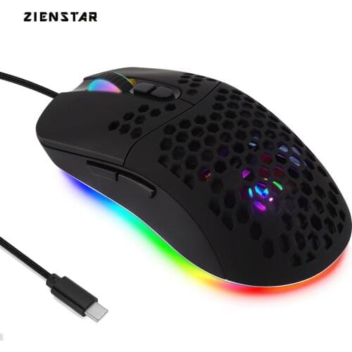 Zienstar Wired USB C Gaming Mice,Lightweight Honeycomb Shell,7 Programmable Buttons,7200DPI,5 RGB Backlit for Apple MacBook Pro