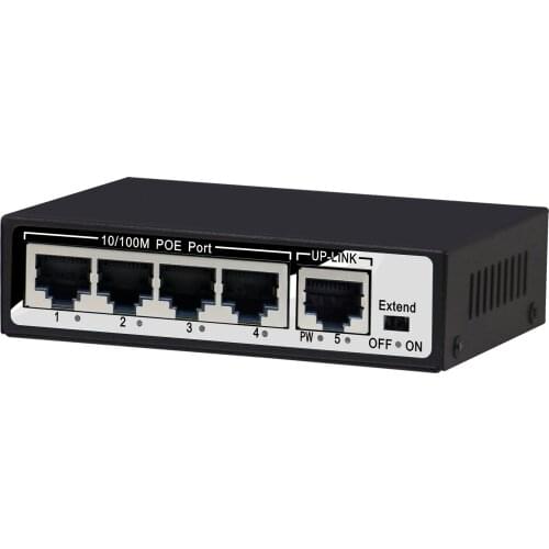 5-port 10/100M switch, of which 1-4 ports support POE, IEEE 802.3af international standard, external total power 48W