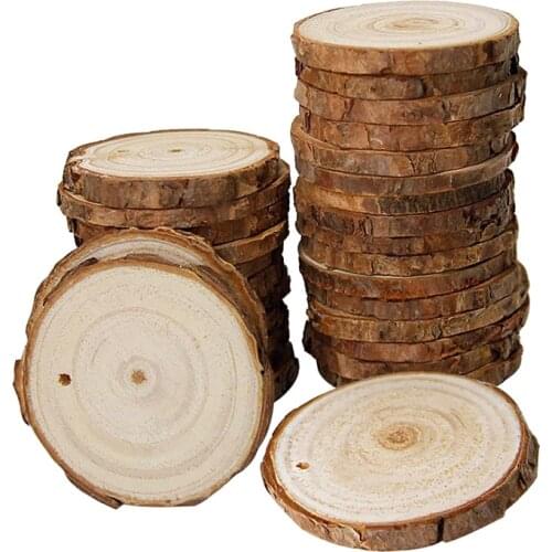 HOT-40 Pcs Natural Wood Slices Unfinished Predrilled with Hole Round Discs Wooden Circles for Christmas Ornaments