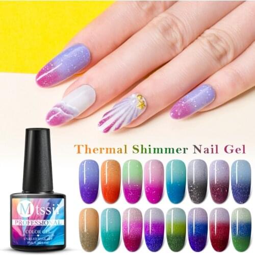 Mtssii Thermal Nail Polish Holographic Glitter Temperature Color Changing Shiny Soak Off UV LED Gel Varnish 8ml Nail Art Lacquer