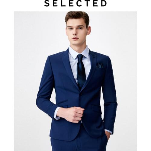 SELECTED Men Flat Collar Regular Slim Fit Business Casual Blazer SIG|41945X502