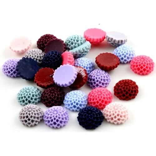 New Fashion 40pcs 12mm Mix Color Melaleuca Flowers Style Flat Back Resin Flower Cabochons Cameo G7-12