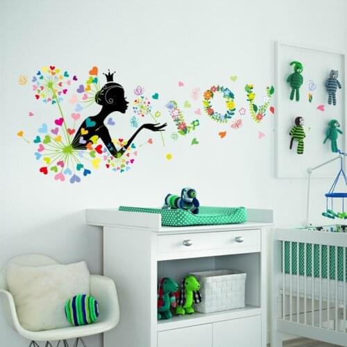 New Flower Fairy Dandelion Girl Wall Stickers Living Room Bedroom Bedside Background Decorative Decals Home Decor DIY Art Mural
