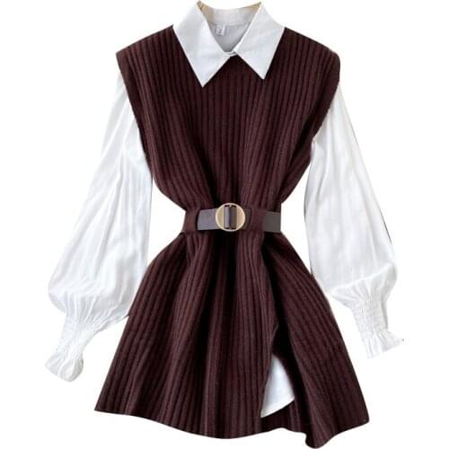 Spring and Autumn New Womens Suits, Womens Shirts, Casual Wear, Knitted Vest, Two-piece Temperament