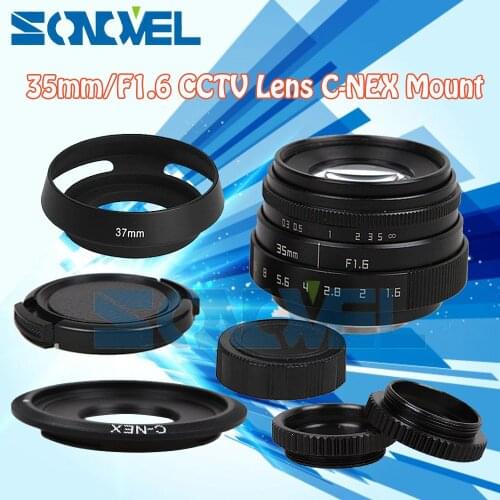 Fujian 35mm F1.6 CCTV Lens C Mount+Lens Hood For Sony E Mount Nex-5T/5R Nex-3N Nex-6 Nex-7 Nex-5R A6300 A6100 A6000 A6500 A5000