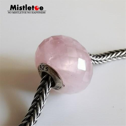 Mistletoe 925 Sterling Silver Faceted Natural Rose Pink Criystal Stone Charm Bead Jewelry