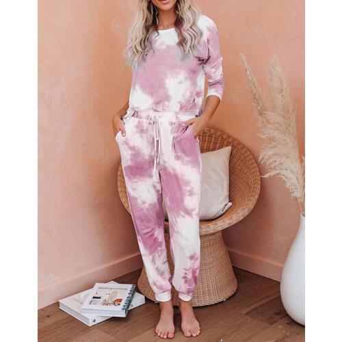 Autumn Winter Women Pyjama Set Tie-dye Home Wear Lounge Set Homewear Women Long Sleeve Lounge Wear Sleepwear Pijama