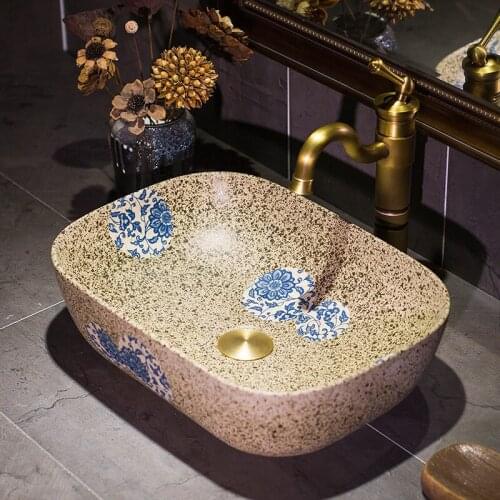 Oval Shape Europe style Jingdezhen ceramic sink wash basin Ceramic Counter Top ceramic Wash Basin Bathroom Sinks