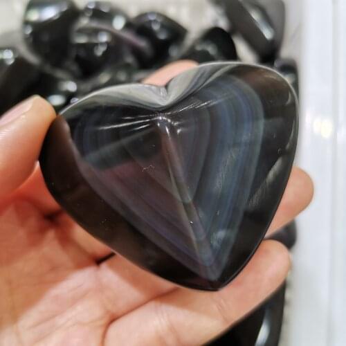 Drop shipping Natural colorful heart obsidian Crystal gemstone reiki healing hand carved energy crystal wholesale