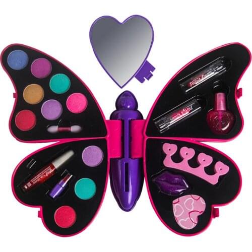 Portable Kids Girls Makeup Toy Princess Girl Butterfly Shape Make up Set Lipstick Eye Shadow Pretend Play Toy