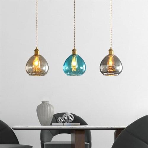 Postmodern luxury restaurant pendant lights blue glass bottle hanging lamp kitchen dining table suspension luminaire industrial