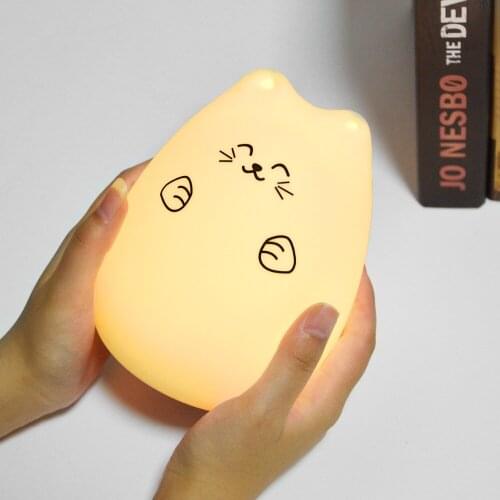 Premium Silicone Cat Animal Night light 7 Colors RGB LED Desk Table Bedroom Decoration lamp USB Rechargeable Touch Sensor light