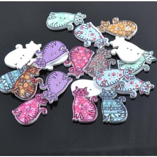 Bottoni 50pcs Random Mix Cat Nature Wood Button Chidlren Decorative Wooden Buttons Sewing Accessories Crafts 18x30mm MT0797