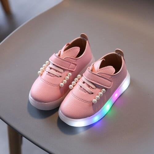 Size 21-30 Children Glowing Sneakers Kid Princess Bow for Girls LED Shoes Cute Baby Sneakers with Light Shoes Luminous