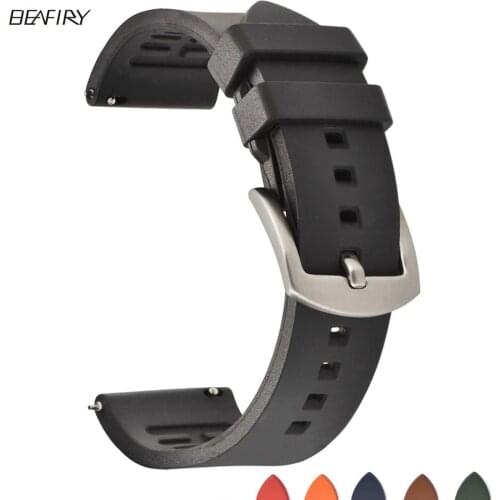 BEAFIRY Quick Release Watch Band 18mm 19mm 20mm 21mm 22mm 24mm Silicone Rubber Strap Watchband Brown Orange Black Waterproof