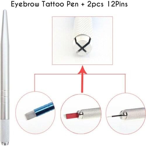 Microblading Eyebrow Tattoo Pen Manual Tattoo Needles Holder Tebori Pen + 2pcs 12pins Permanent Makeup Tattoo Supplies