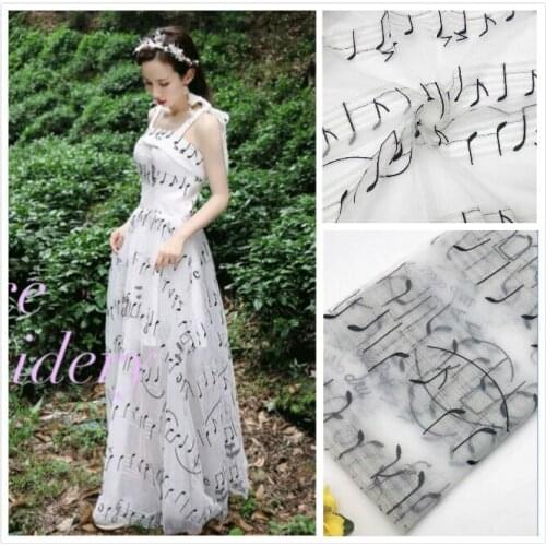 Mesh lace , musical note embroidery fabric, womens dress, wedding dress fabric Width 130cm
