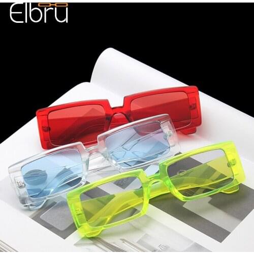 Elbru Fashion Rectangle Candy Color Sunglasses Brand Designer Transparent Sunshades Colorful Eyewear For Women UV400 Sun Glasses