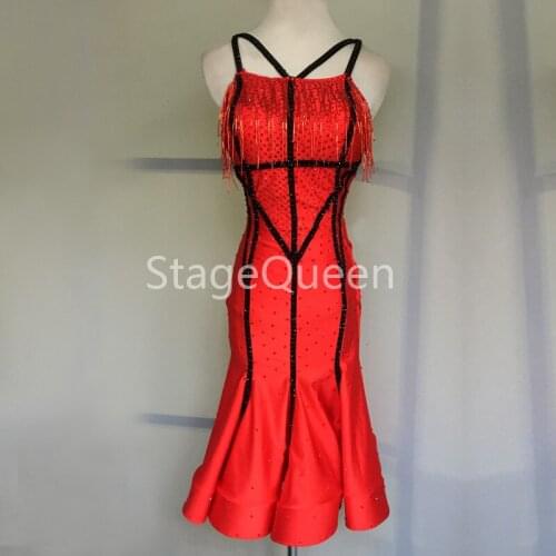 Rhinestones Latin Dance Dress Ballroom Competition Wear Fringed Skirt Oblique Shoulder Ladies Professional Sexy Salsa Dancewear