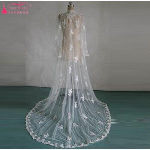 Wedding accessories Long Wedding Bolero Lace Long sleeve elegant Bridal Jacket Ivory wedding shawl vestidos de noite Z525