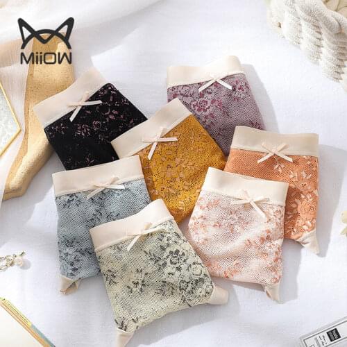 MiiOW Lace Panties Womens Summer Thin Cotton Crotch Antibacterial Sentiment Sexy Breathable Seamless Mid-waist Ladies Shorts