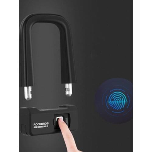 ROCKBROS Bicycle Lock Fingerprint Unlock U-shaped Bike Lock Motorcycle Electric Vehicle Anti-theft USB Charging Bike Accessories