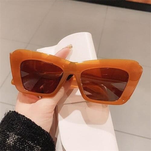 Vintage Glossy Brown Sunglasses For Women Men Angular Beveled Shape Wide Arms Acetate Cat Eye Sunglasses Luxury Brand Eyewear