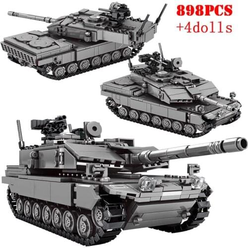 Military Leopard 2A7 Main Battle Tank Building Blocks WW2 Soldiers Figures Army Technical Bricks Toys For Children Kids Gifts