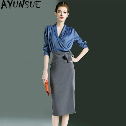 Two Piece Set Women Clothes 2020 Elegant Career OL Women Two Piece Outfits Spring Summer Shirt + Skirt Office Lady Korean ZT2058