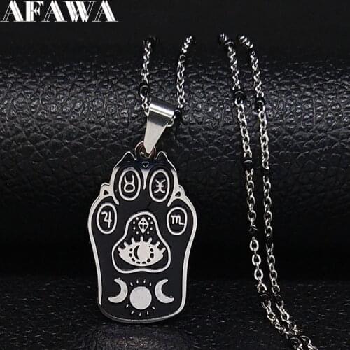 Witchcraft Cat Claw Stainless Steel Necklace Women/Men Sun Moon Eye Black Enamel Necklaces Pendants Jewelry collares N1855S02