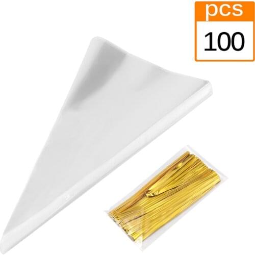 100pcs Triangle Candy Bag Self Adhesive Cookies Bag DIY Gift Bag For Halloween Xmas New Year Party Candy Food Packaging Bag