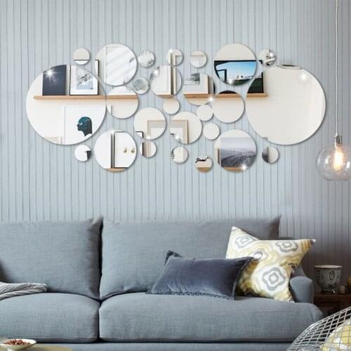 26Pcs 3D Mirror Wall Sticker Round Mirror DIY TV Background Bathroom Stickers Wall Decor Bedroom Bathroom Home Decoration
