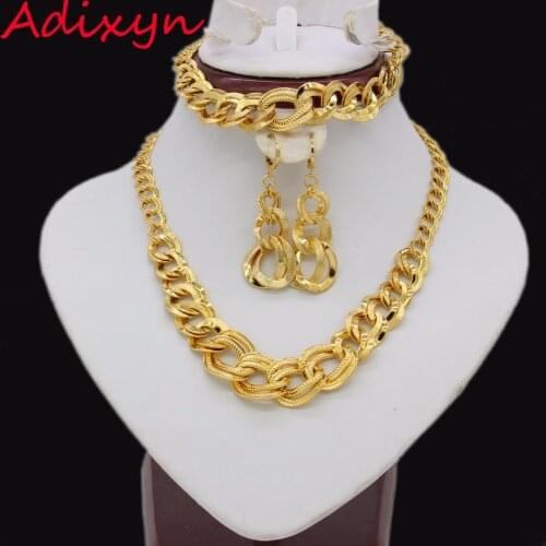 Adixyn Ethiopian Wedding Jewelry Sets Gold Color Necklace/Earring/Bracelet Jewelry African/Eritrea/India Women Gift