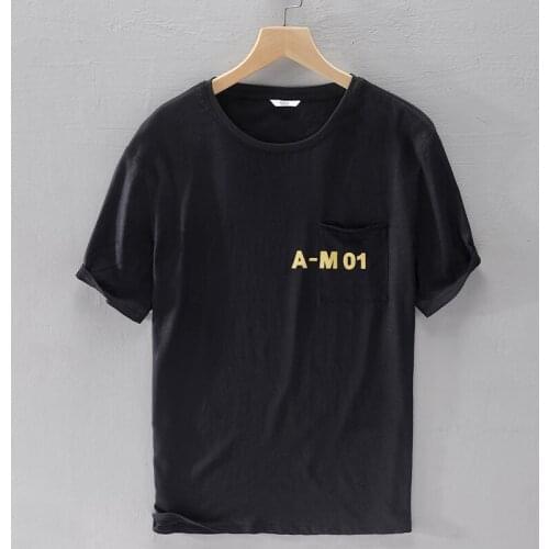 New style Italy brand short sleeve black t shirt men comfortable linen t-shirt for men summer black t shirts male o-neck tshirt
