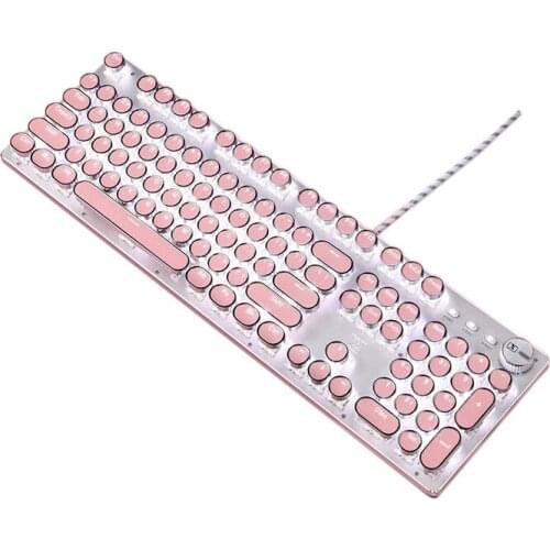 Gaming Keyboard,Retro Punk Typewriter-Style,USB Wired for PC Laptop Desktop Computer for Game and Office (Round Keycaps)