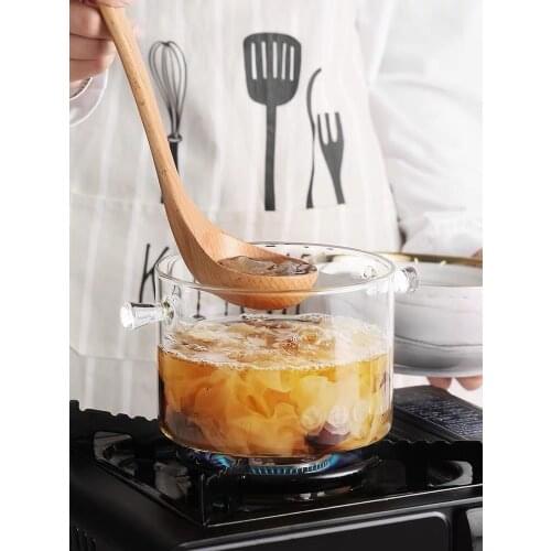 High Borosilicate Glass Double Ear Soup Pot Large Salad Bowl Heat Resistant Transparent Saucepan Cookware Steam Hole Pasta Noodl