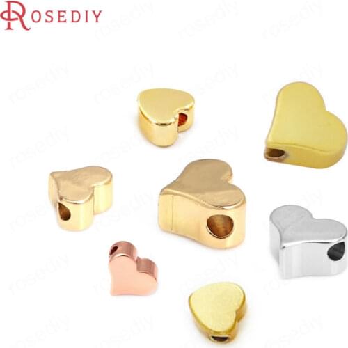 20PCS 5MM 6MM 24K Gold Color Plated Brass Heart Shape Spacer Beads Bracelet Beads High Quality Diy Jewelry Accessories
