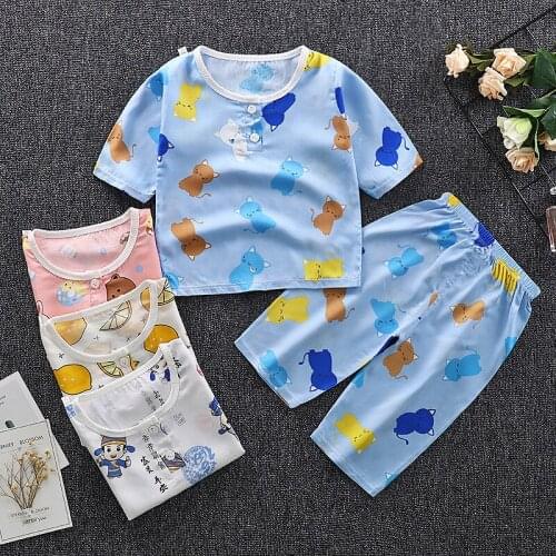 Baby Girls Boy Summer Pajamas Children Poplin Cotton Sleepwear Set Kids Cartoon Infant Toddler Short Sleeves Nightwear