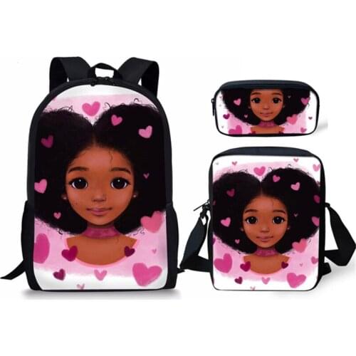 New Student School Bags Set 3D Afro Cute Girls Printing Orthopedic Schoolbag Satchel Kids Backpack Pencil Bag Teenager Rucksack