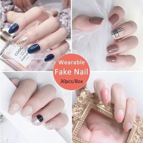 30pcs/Box Wearable Full Nail Tips Waterproof Reusable Lady Manicure False Fake Nail Sexy Charm Fresh Style Nail Art Beauty Tools