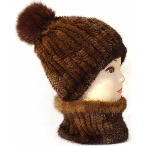 Mink Knitted Hat Lady skin hat warm autumn and winter fashion leisure hat fox ball hat