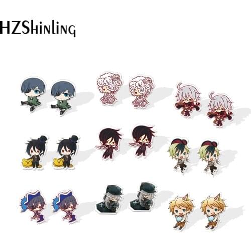 2020 New Black Butler Acrylic Earring Ciel Sebastian Grell Resin Epoxy Stud Earring Earrings Cosplay Jewelry