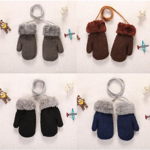 1-4 Years 6 colors Baby Boys Girls Winter Gloves Plus Velvet Knitting Mittens Warm Rope Full Finger Mittens Gloves for Children